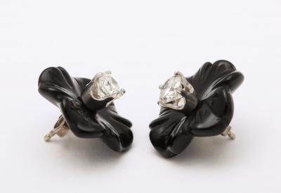 Diamond and Black Coral Earrings