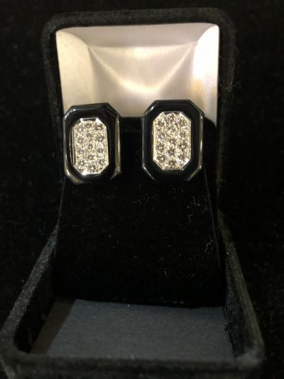 Diamond and Onyx platinum and 18k earrings