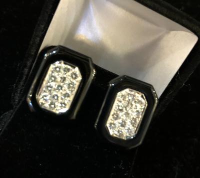 Diamond and Onyx platinum and 18k earrings