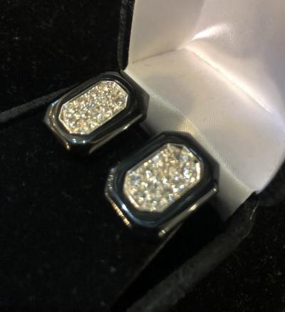 Diamond and Onyx platinum and 18k earrings