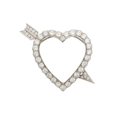 Diamond and Platinum Heart with Arrow Pendant Pin