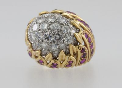 Diamond and Ruby Gold Flame Cocktail Ring
