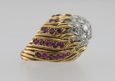 Diamond and Ruby Gold Flame Cocktail Ring