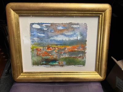 Dick Wray 20 x 16 Giltwood Frame Watercolor by Texas Artist Dick Wray