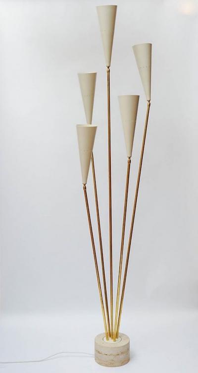 Diego Mardegan Travertine and Brass Midcentury Style Floor Lamp by Diego Mardegan