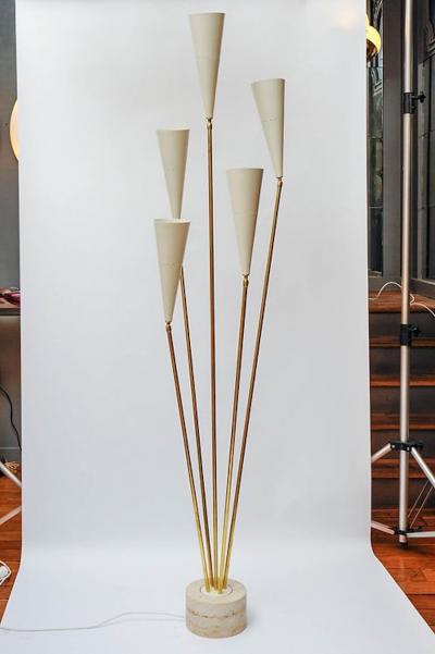 Diego Mardegan Travertine and Brass Midcentury Style Floor Lamp by Diego Mardegan
