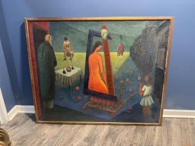 Diego Rivera MONUMENTAL FANTASTICAL MULTI FIGURE SURREALIST PAINTING 1940S