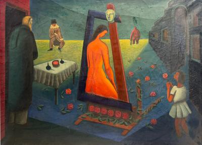 Diego Rivera MONUMENTAL FANTASTICAL MULTI FIGURE SURREALIST PAINTING 1940S