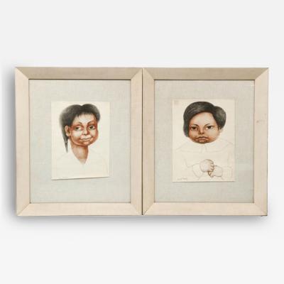 Diego Rivera Pair Framed Vintage Print of Drawings by Diego Rivera