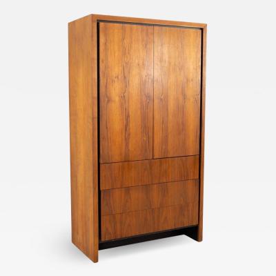 Dillingham Mid Century Book Matched Walnut Armoire Gentlemans Chest