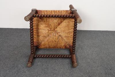 Diminutive Antique French 19th Century Bobbin Corner Chair with Rush Seat