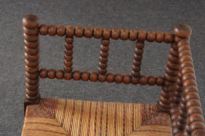 Diminutive Antique French 19th Century Bobbin Corner Chair with Rush Seat
