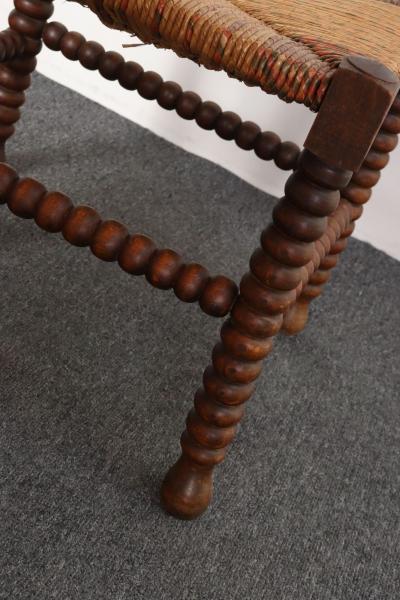 Diminutive Antique French 19th Century Bobbin Corner Chair with Rush Seat