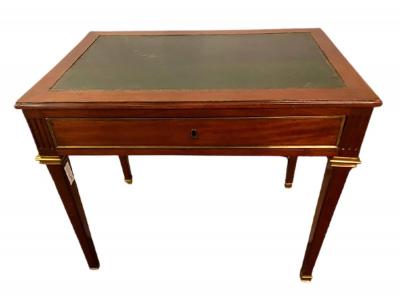 Diminutive Leather Top Desk with Pull Out Sides and Bronze Mounts Stamped Jansen
