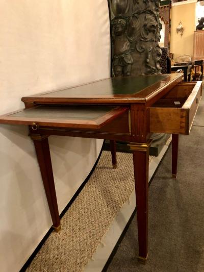 Diminutive Leather Top Desk with Pull Out Sides and Bronze Mounts Stamped Jansen