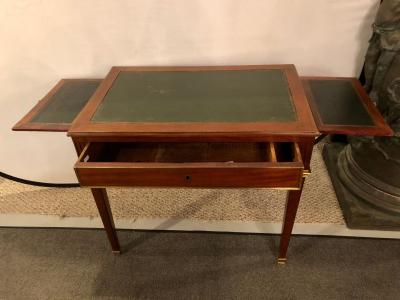 Diminutive Leather Top Desk with Pull Out Sides and Bronze Mounts Stamped Jansen