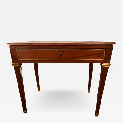 Diminutive Leather Top Desk with Pull Out Sides and Bronze Mounts Stamped Jansen