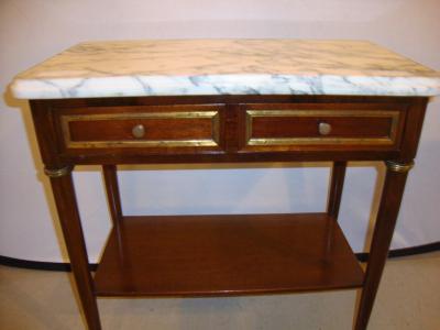 Diminutive Marble Top Mahogany Stand End Table in the Manner of Jansen