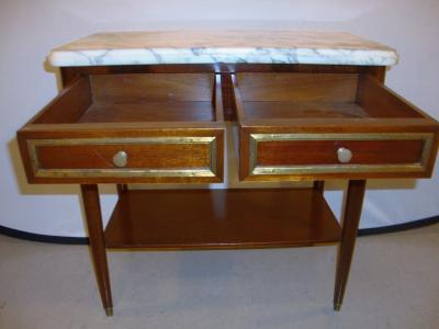 Diminutive Marble Top Mahogany Stand End Table in the Manner of Jansen