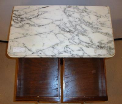 Diminutive Marble Top Mahogany Stand End Table in the Manner of Jansen