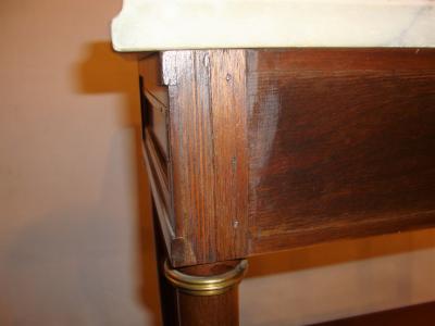 Diminutive Marble Top Mahogany Stand End Table in the Manner of Jansen