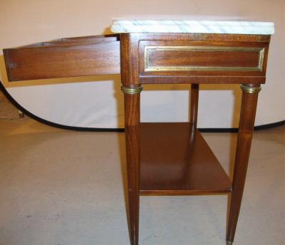 Diminutive Marble Top Mahogany Stand End Table in the Manner of Jansen