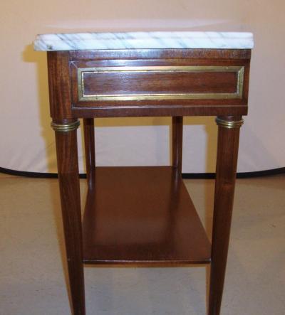Diminutive Marble Top Mahogany Stand End Table in the Manner of Jansen