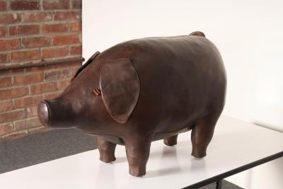 Dimitri Omersa Vintage Leather Pig Footstool by Dimitri Omersa for Abercrombie and Fitch