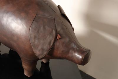 Dimitri Omersa Vintage Leather Pig Footstool by Dimitri Omersa for Abercrombie and Fitch