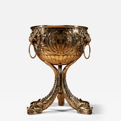 Dinanderie Embossed And Cast Brass Jardiniere 