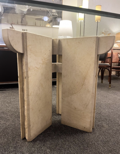 Dining Room Table in Travertine with Glass Top Italy 1970s