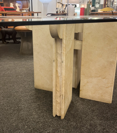 Dining Room Table in Travertine with Glass Top Italy 1970s