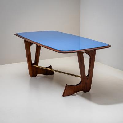 Dining Table with Blue Glass Top Italy 1950s