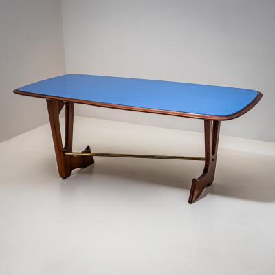 Dining Table with Blue Glass Top Italy 1950s