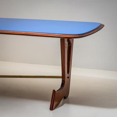 Dining Table with Blue Glass Top Italy 1950s