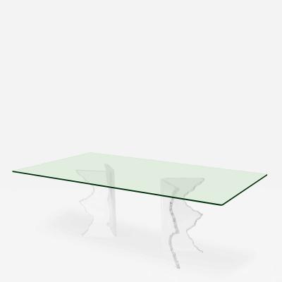 Dining Table with Sculptural Lucite Bases and Glass Top