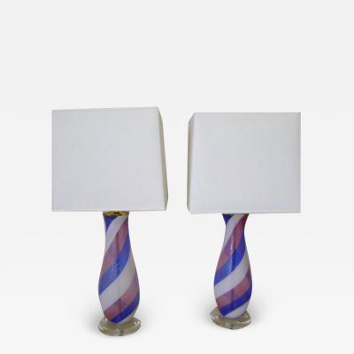 Dino Martens Pair of Aureliano Toso Pink and Blue Lamps