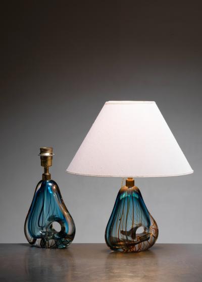 Dino Martens Pair of blue Murano glass table lamps