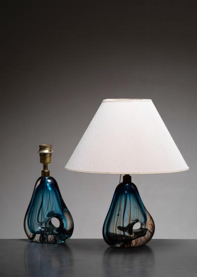 Dino Martens Pair of blue Murano glass table lamps