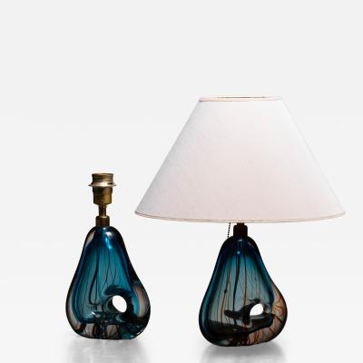 Dino Martens Pair of blue Murano glass table lamps
