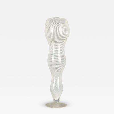 Dino Martens Tall Mezza Filigrana Footed White Murano Vase Style of Dino Martens