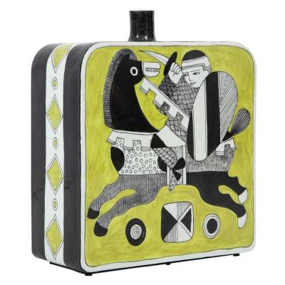 Diodoro Cossa Diodoro Cossa Vase Ceramic Chartreuse and Black Signed