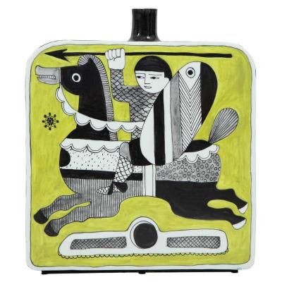 Diodoro Cossa Diodoro Cossa Vase Ceramic Chartreuse and Black Signed