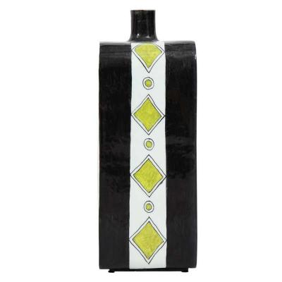 Diodoro Cossa Diodoro Cossa Vase Ceramic Chartreuse and Black Signed