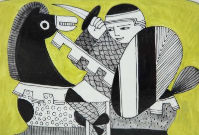 Diodoro Cossa Diodoro Cossa Vase Ceramic Chartreuse and Black Signed