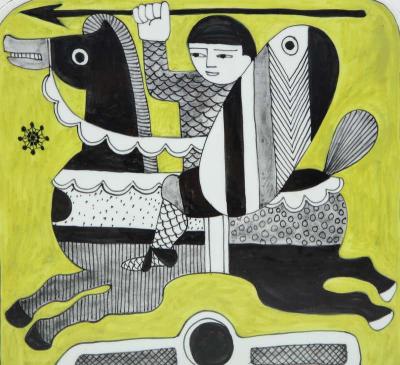 Diodoro Cossa Diodoro Cossa Vase Ceramic Chartreuse and Black Signed