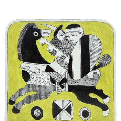 Diodoro Cossa Diodoro Cossa Vase Ceramic Chartreuse and Black Signed