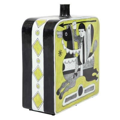 Diodoro Cossa Diodoro Cossa Vase Ceramic Chartreuse and Black Signed