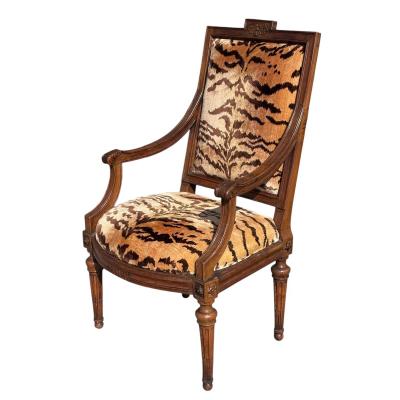 Directoire Arm Chair W Scalamandre Tigre Silk Velvet Joanna Carson Estate