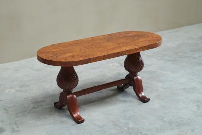Distinct French Art Deco Burlwood Coffee Table with Carved Torsade Legs 1930s